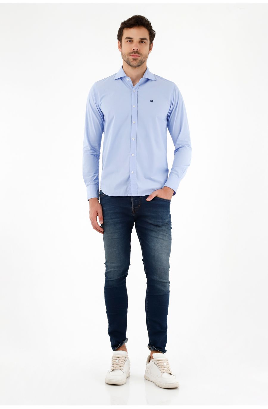 Camisa azul manga larga para hombre