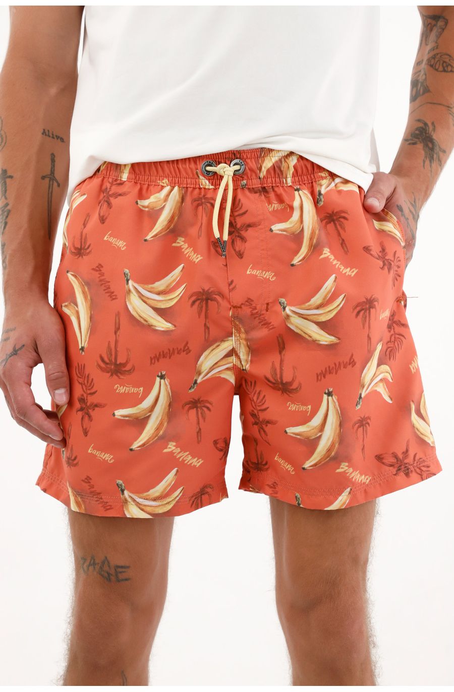 Pantaloneta de baño con estampado de bananas para hombre
