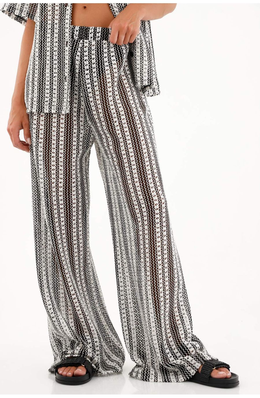 Pantalón tejido con transparencia negro para mujer