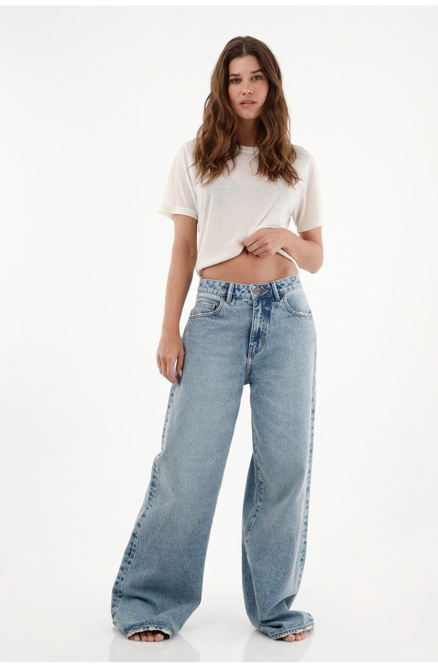 Jean Wide Leg tiro alto azul para mujer