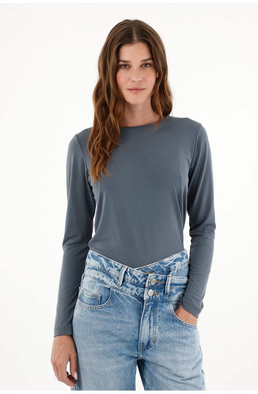 Camiseta azul manga larga para mujer