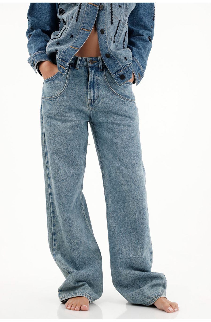 Jean Wide Leg tiro alto cinco bolsillos para mujer