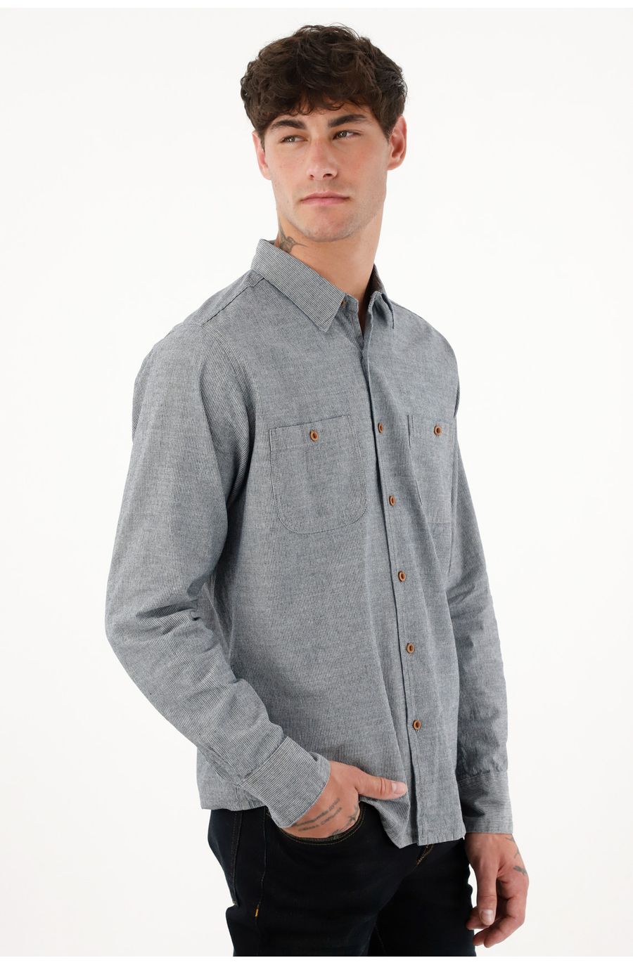 Camisa preteñida a rayas azul para hombre
