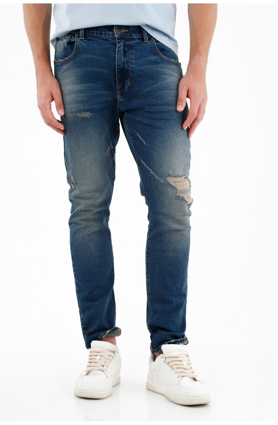 Jean Nudy tiro medio con roto para hombre