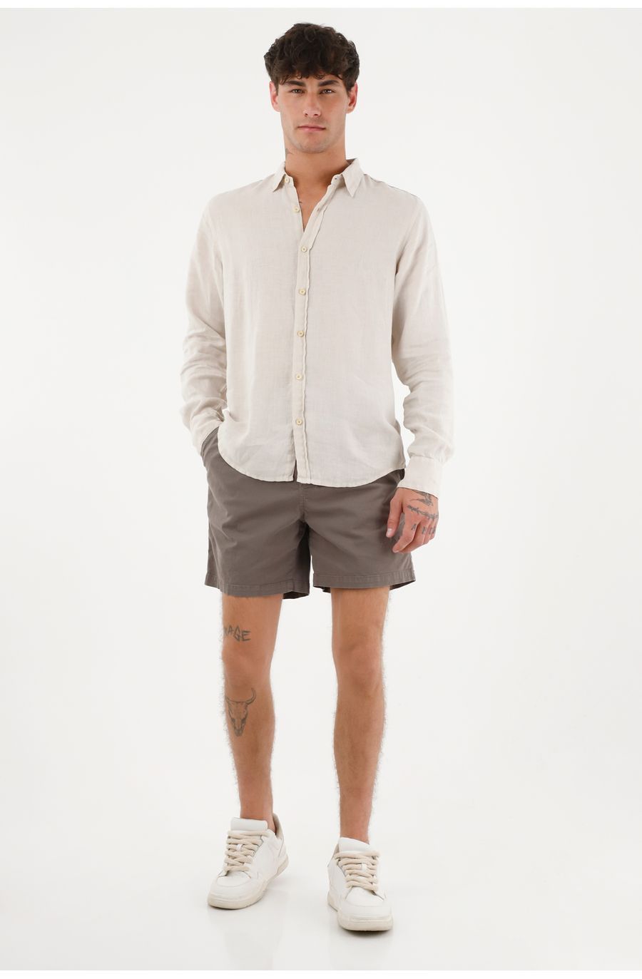 Camisa de 100% lino manga larga para hombre