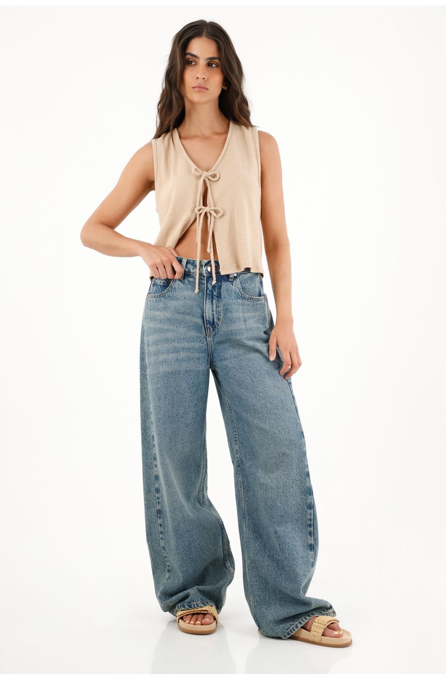 Jean Wide Leg de tiro alto azul para mujer