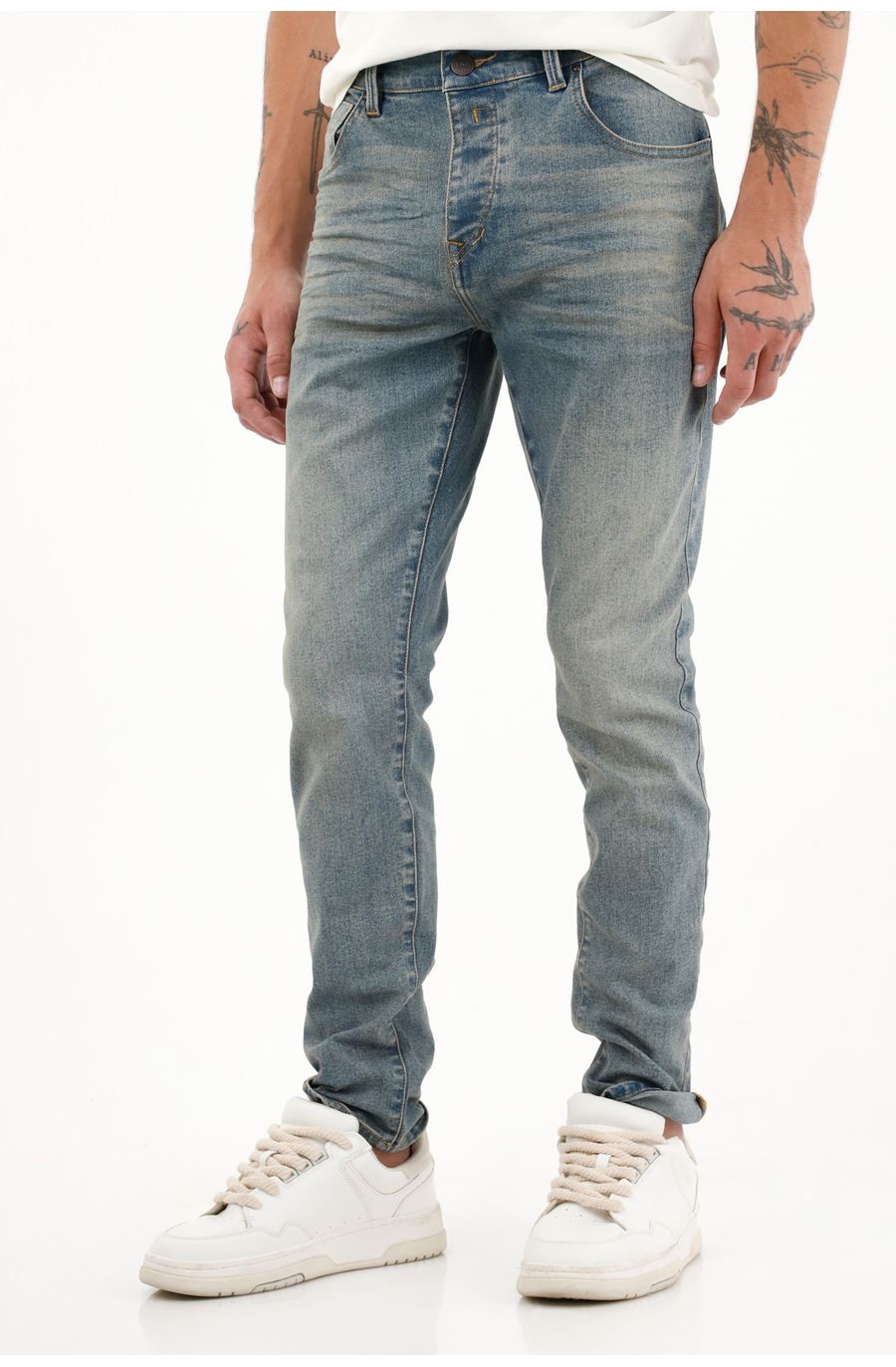 Jean Super Skinny azul con arrugas 3D para hombre