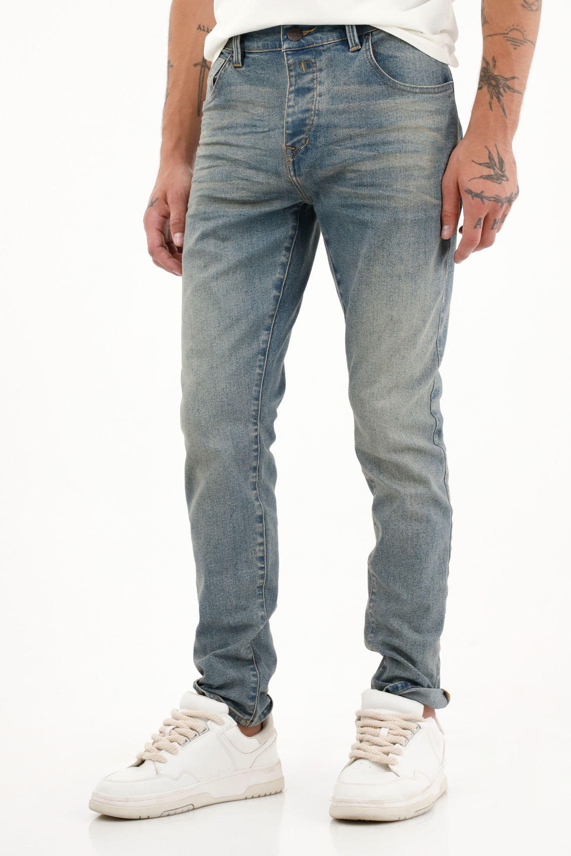 Jean Super Skinny azul con arrugas 3D para hombre