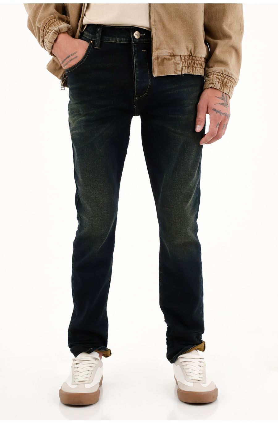 Jean Skinny tiro medio azul oscuro para hombre
