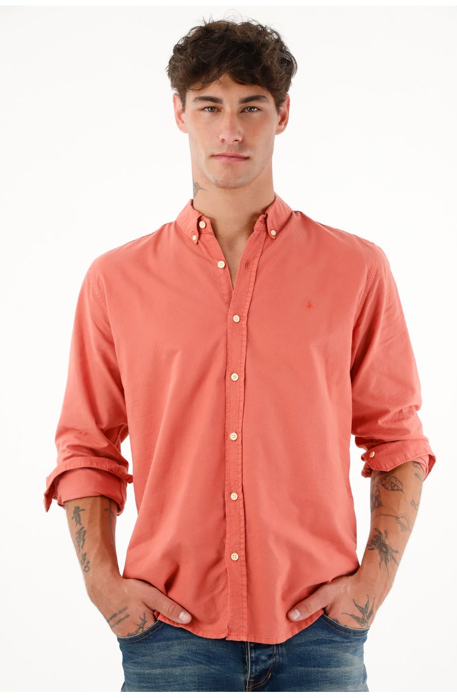 Camisa manga larga naranja para hombre