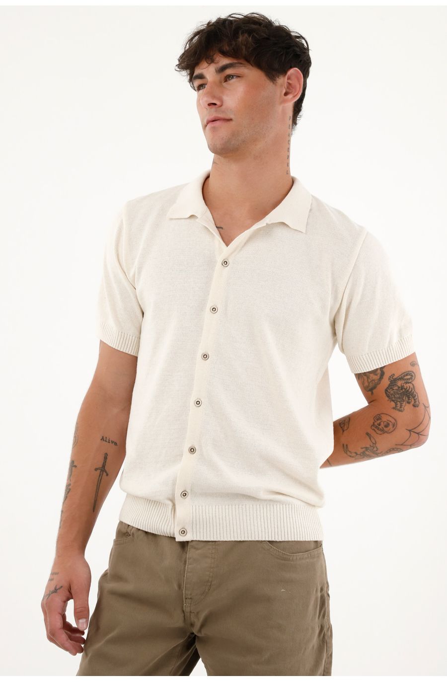 Camisa tipo polo tejida crudo para hombre