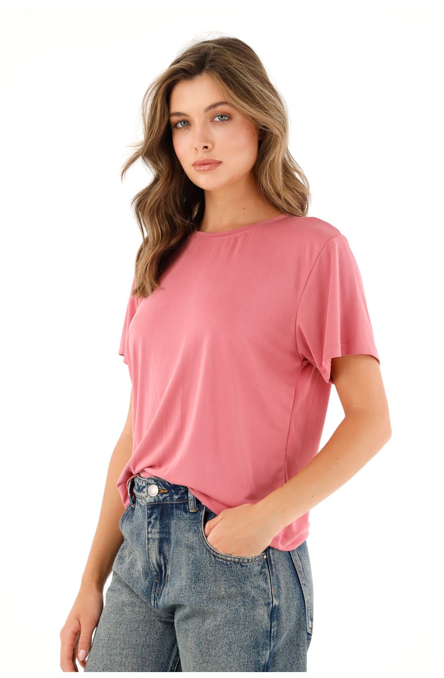 Camiseta básica rosada de tacto frío para mujer
