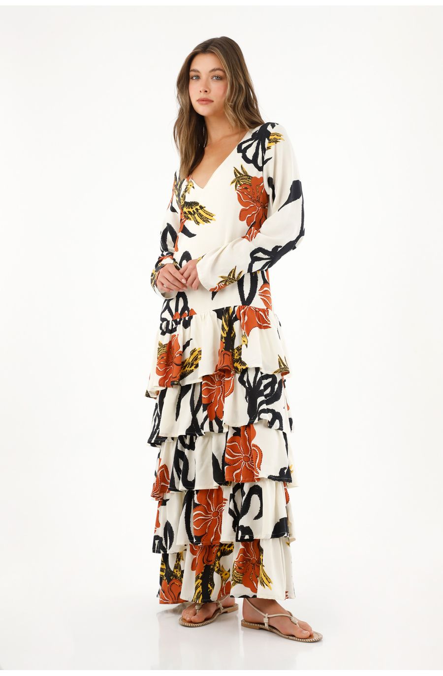 Vestido largo estampado con boleros para mujer