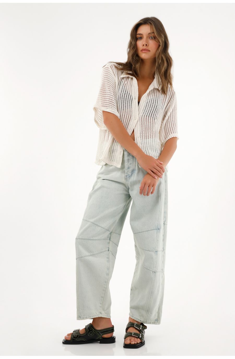 Camisa tejida manga corta para mujer