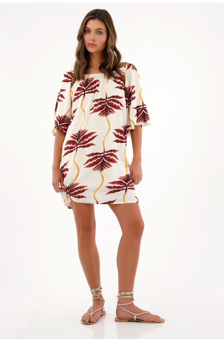 Vestido corto con estampado de palmeras para mujer