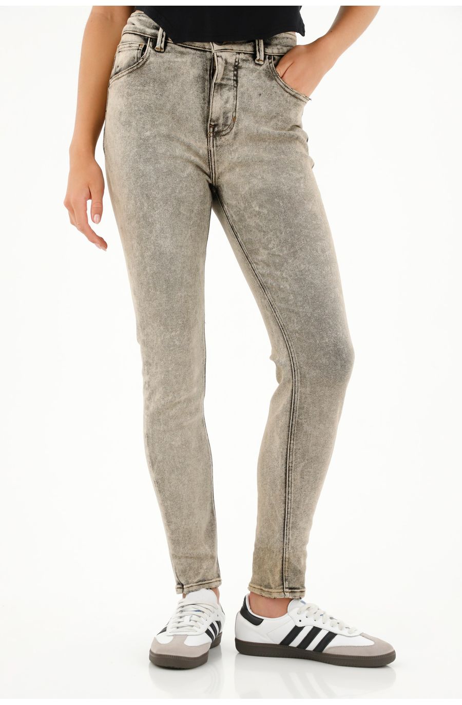 Jean Jegging tiro alto gris para mujer