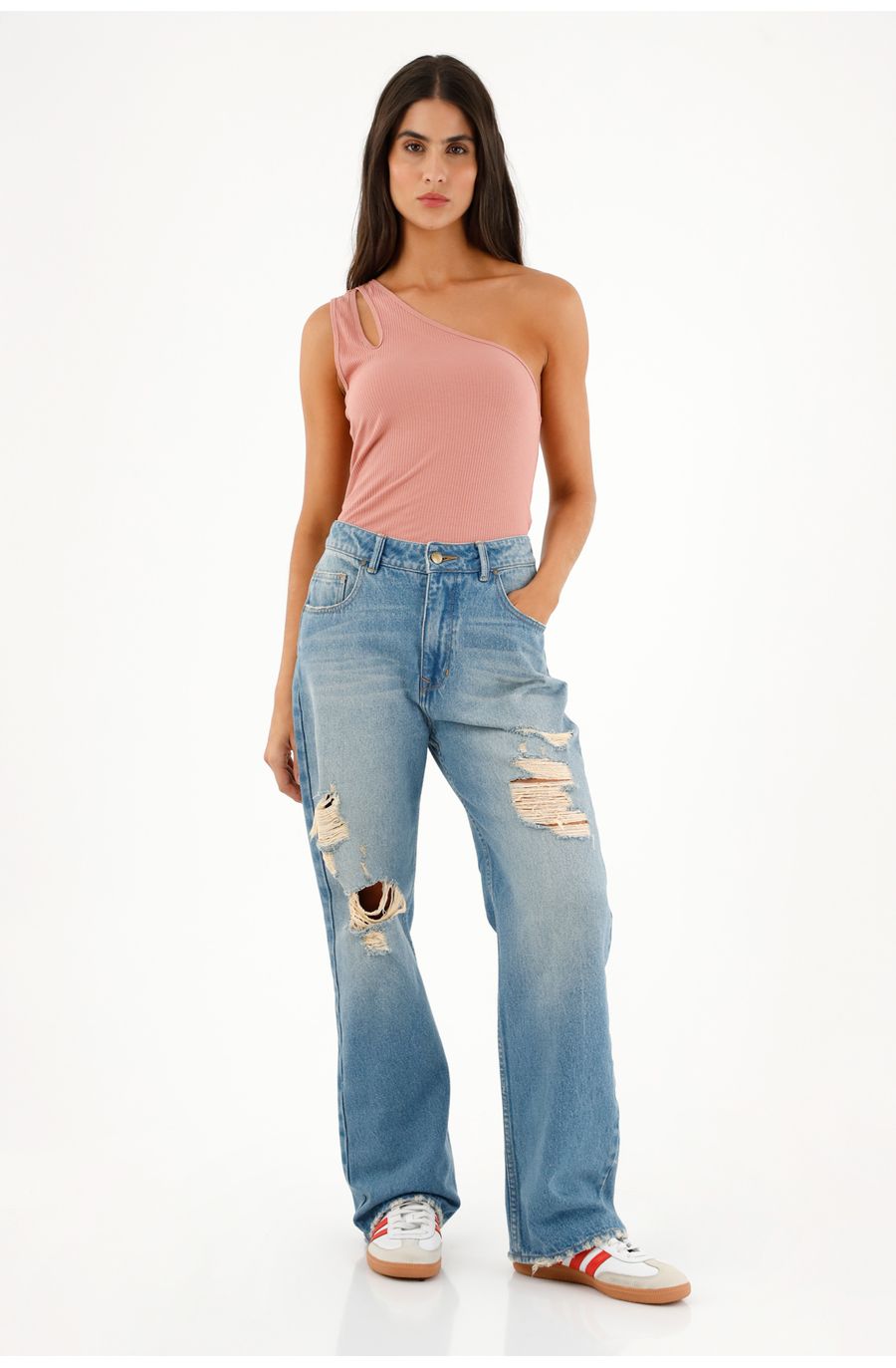 Jean Recto azul con rotos para mujer