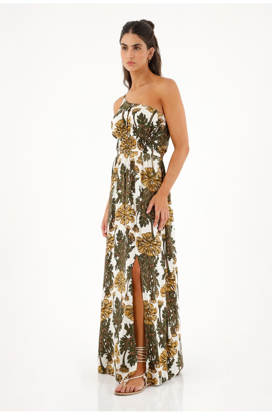 Vestido largo de un solo hombro estampado para mujer