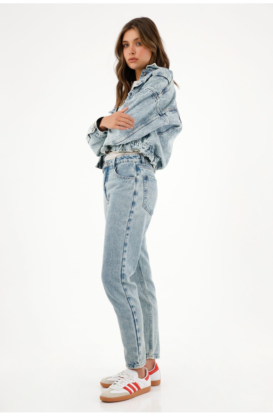 Jean Recto tiro alto azul para mujer