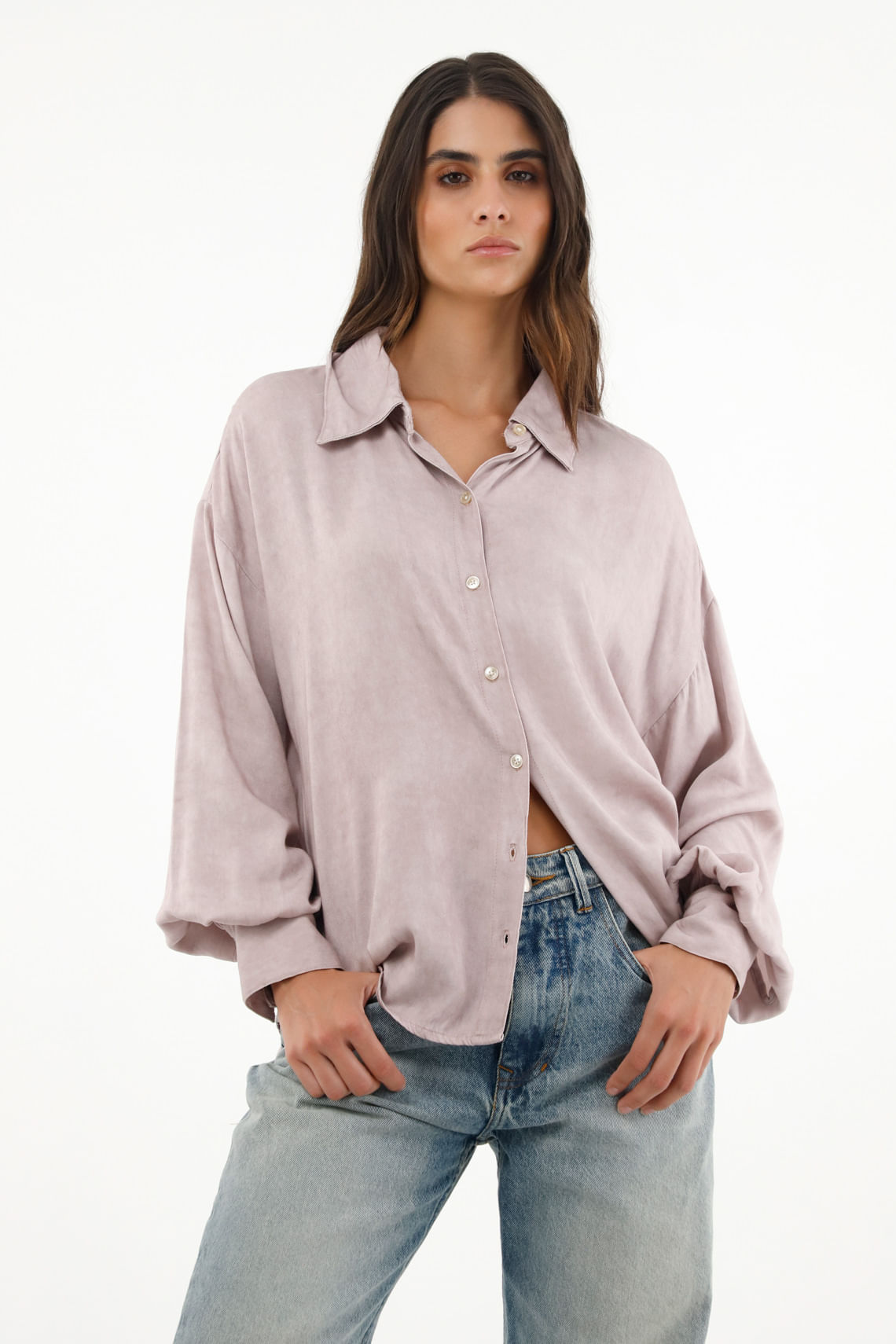 Camisa manga larga de cuello clásico para mujer