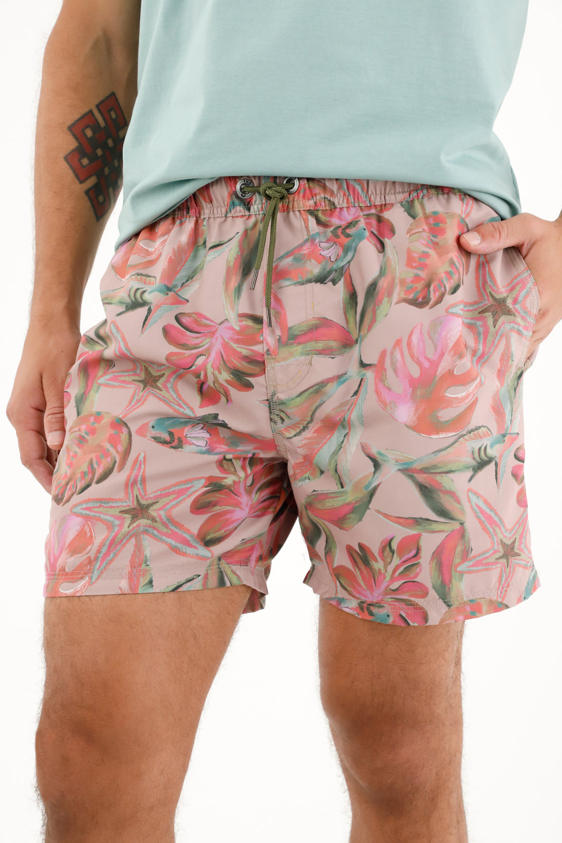 Pantaloneta de baño con estampado marino para hombre