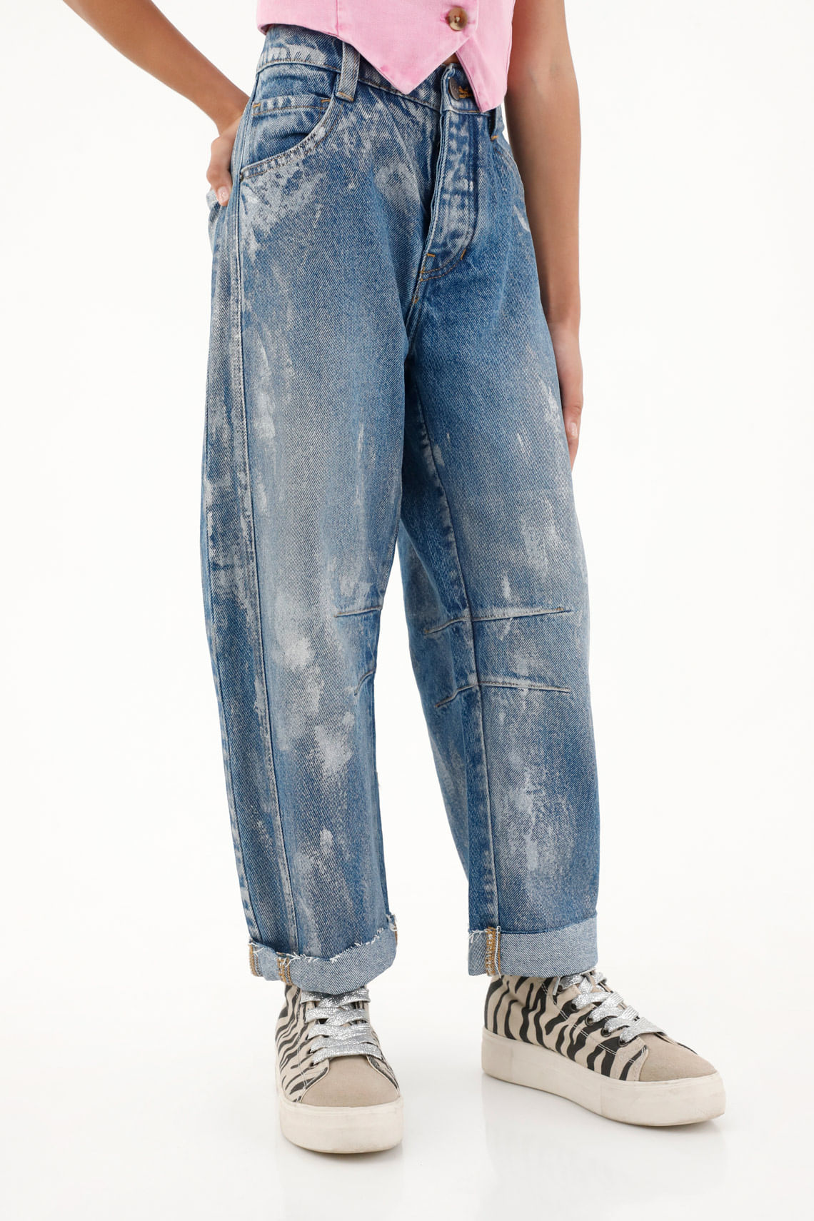 Jean Horseshoe tiro medio con brillo para niña