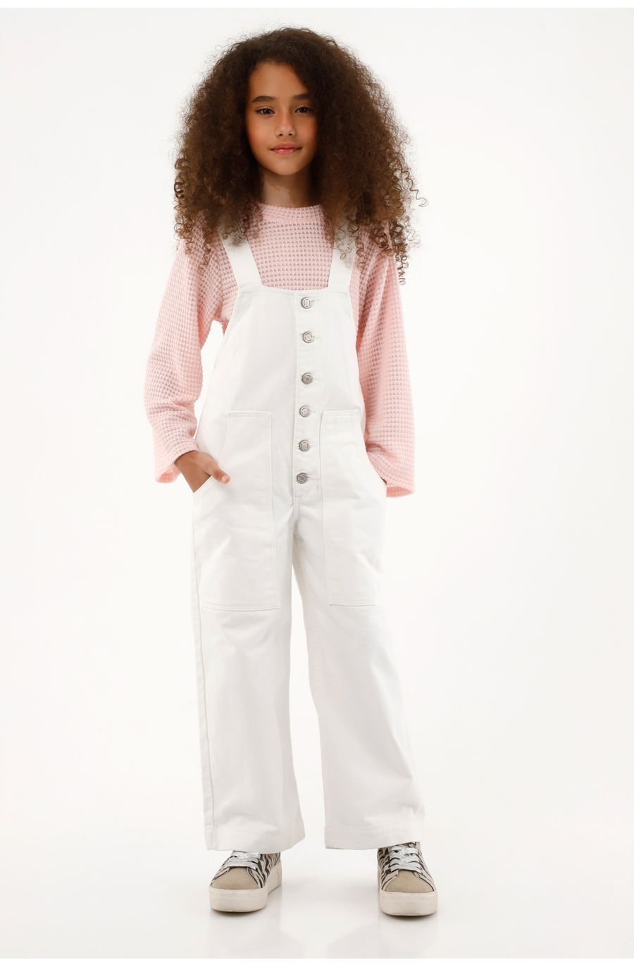 Overall crudo con perilla de botones para niña