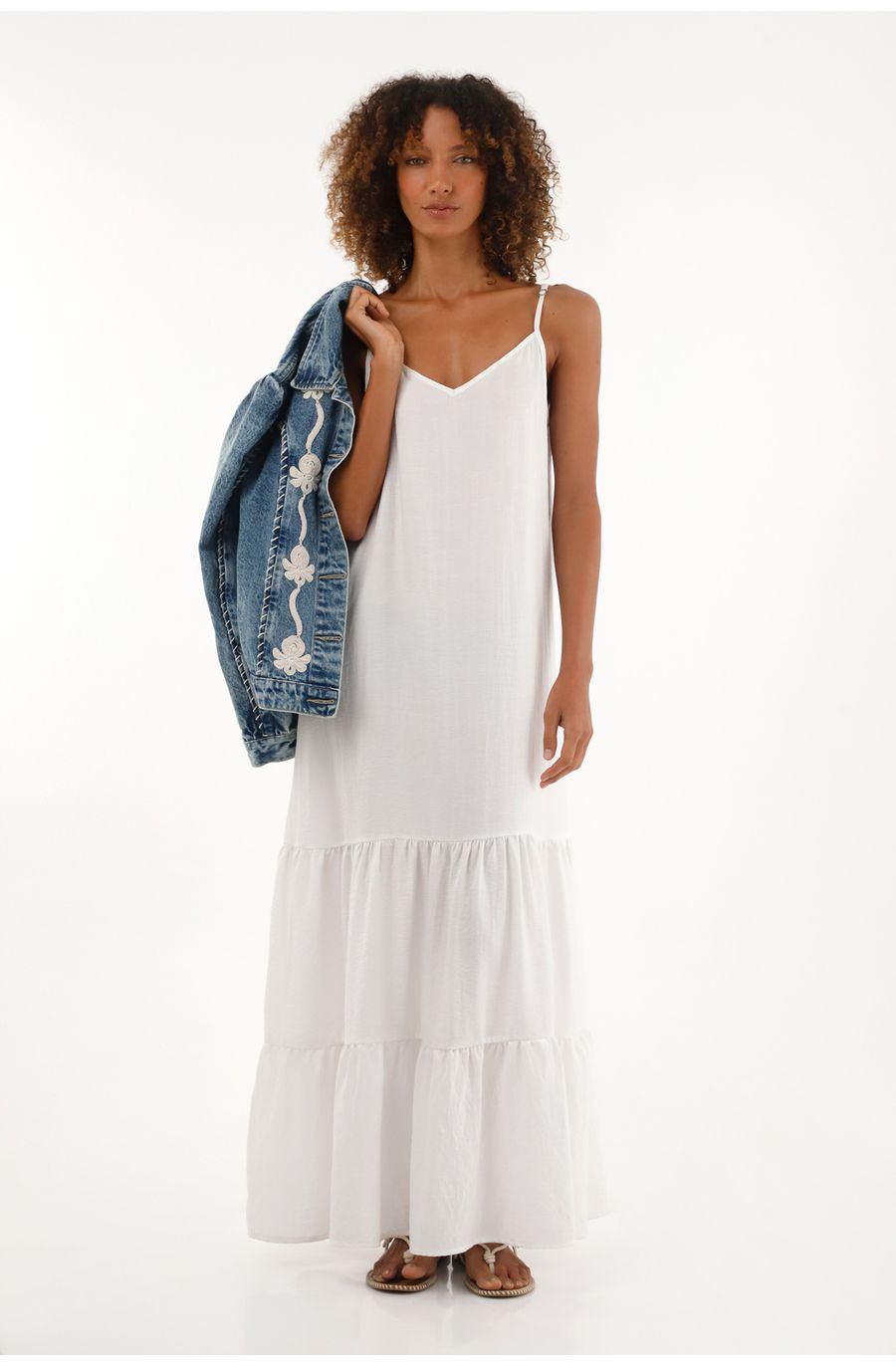 Vestido crudo largo de tiras graduales para mujer