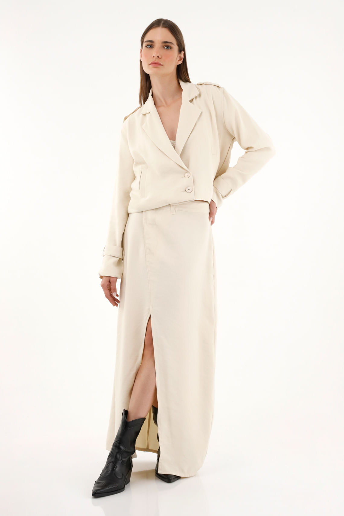 Falda larga fluida con aberturas para mujer