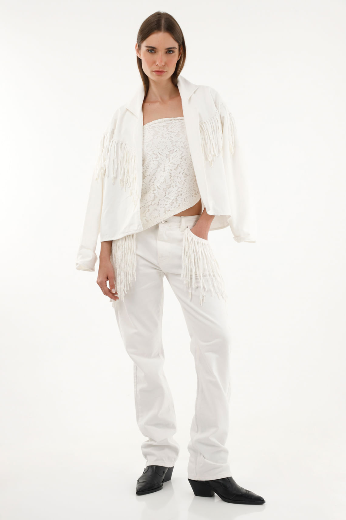 Chaqueta tipo blazer con flecos para mujer