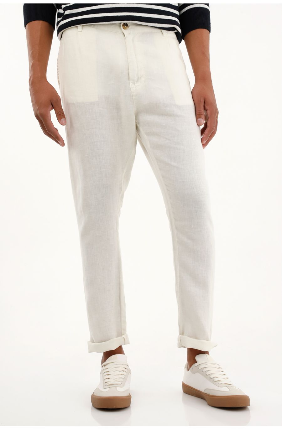 Pantalón tipo chino crudo en lino 100% para hombre