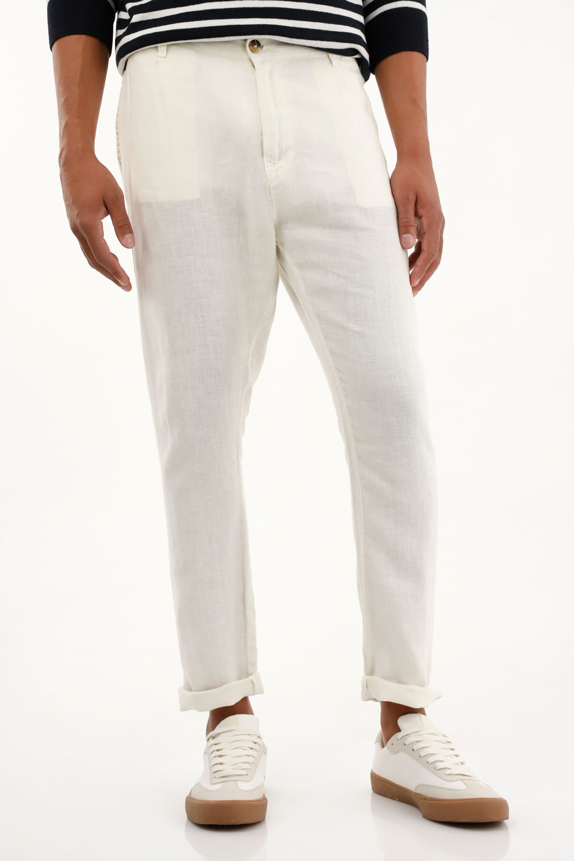 Pantalón tipo chino crudo en lino 100% para hombre