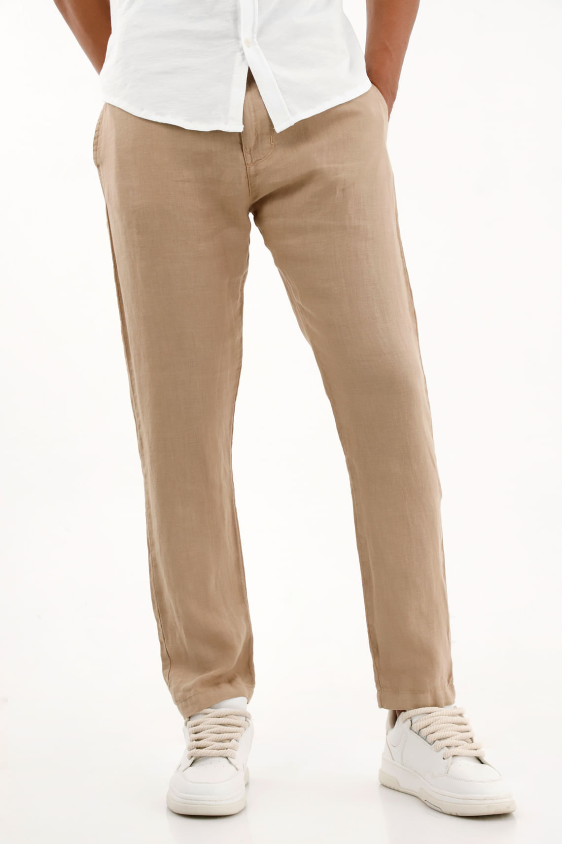 Pantalón tipo chino crudo en lino 100% para hombre