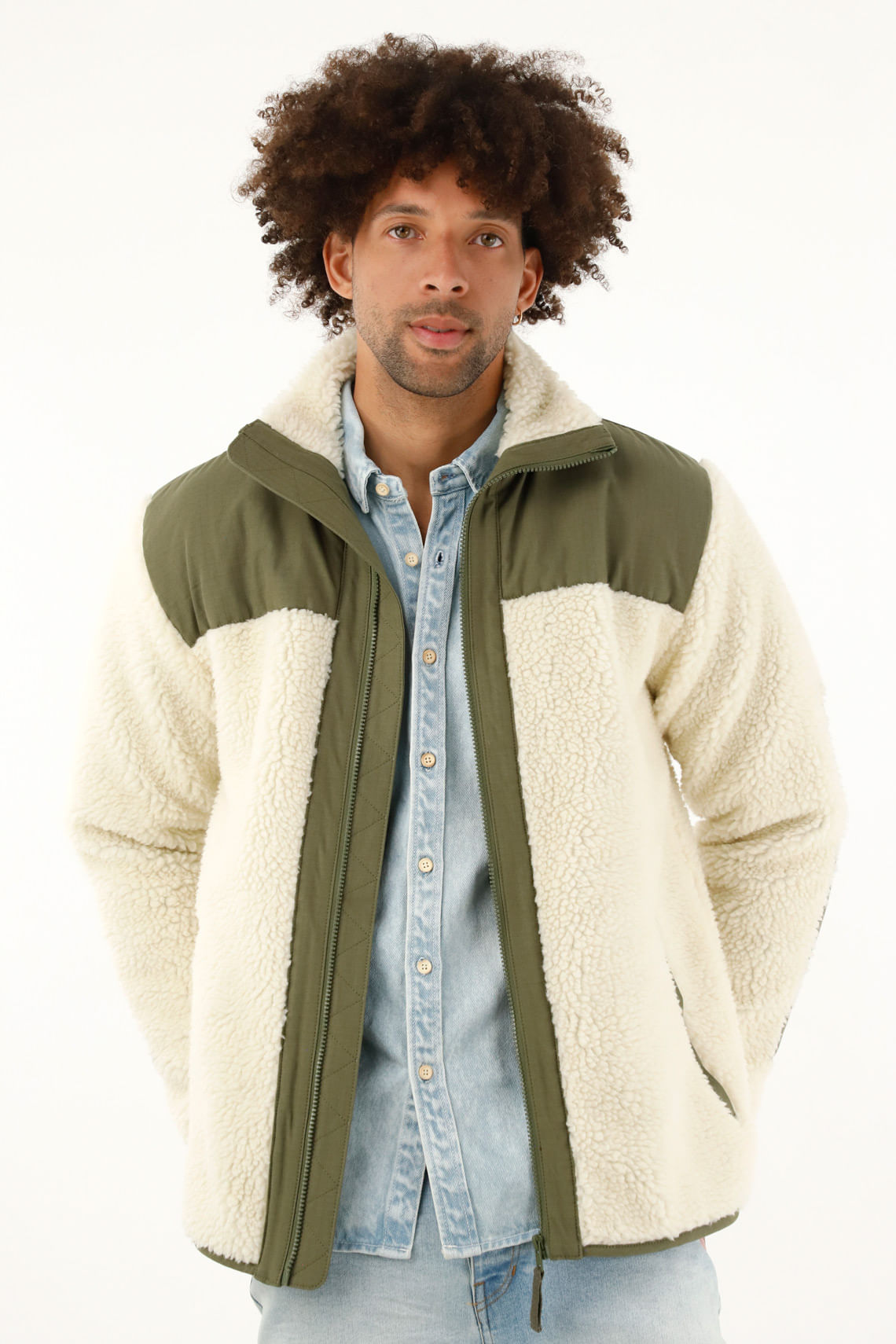 Chaqueta verde de cuello alto para hombre