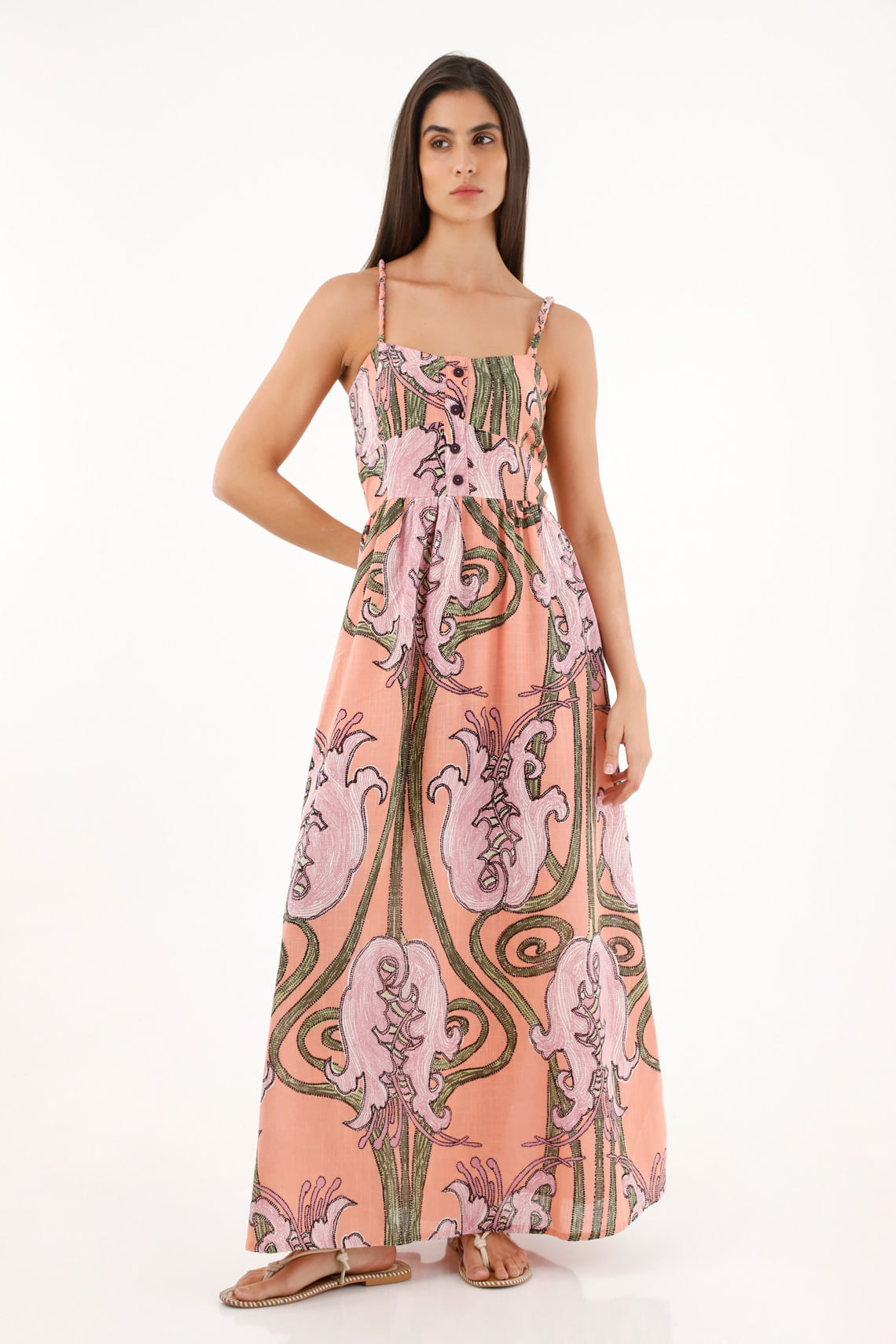 Vestido largo con estampado de flores para mujer