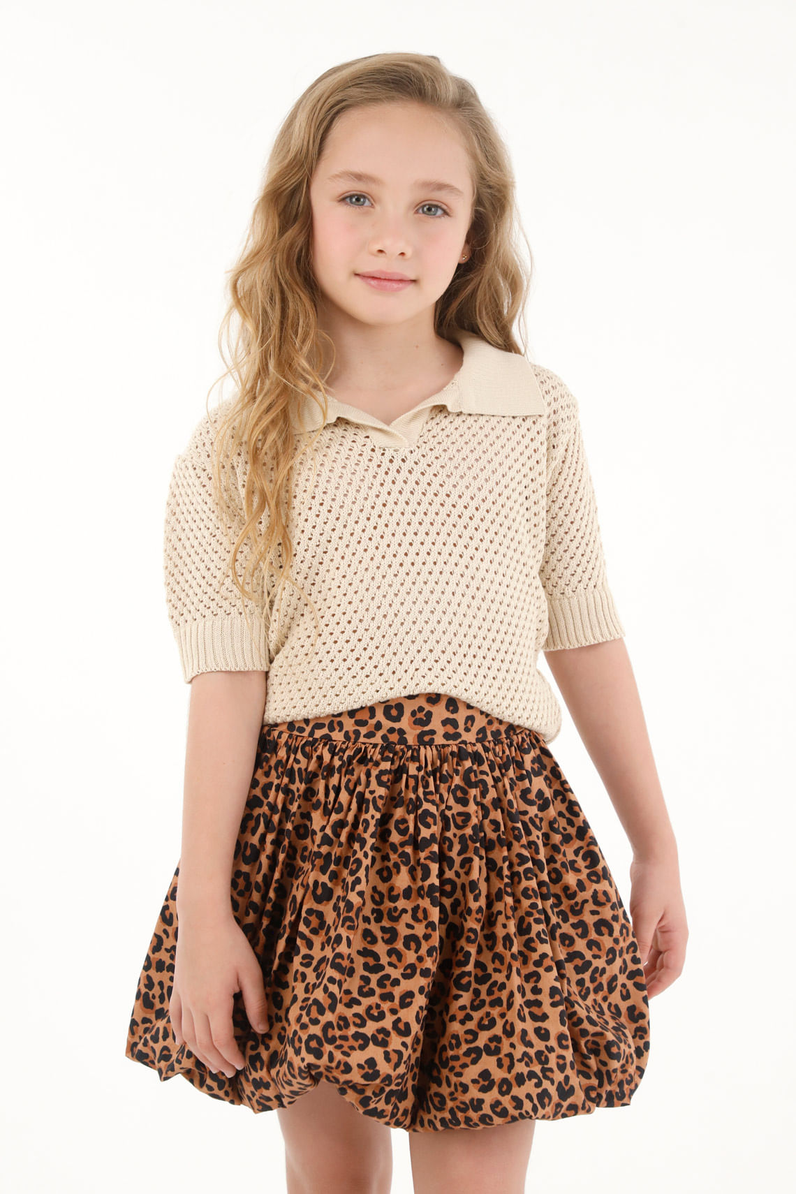 Camisa tipo polo tejida para niña