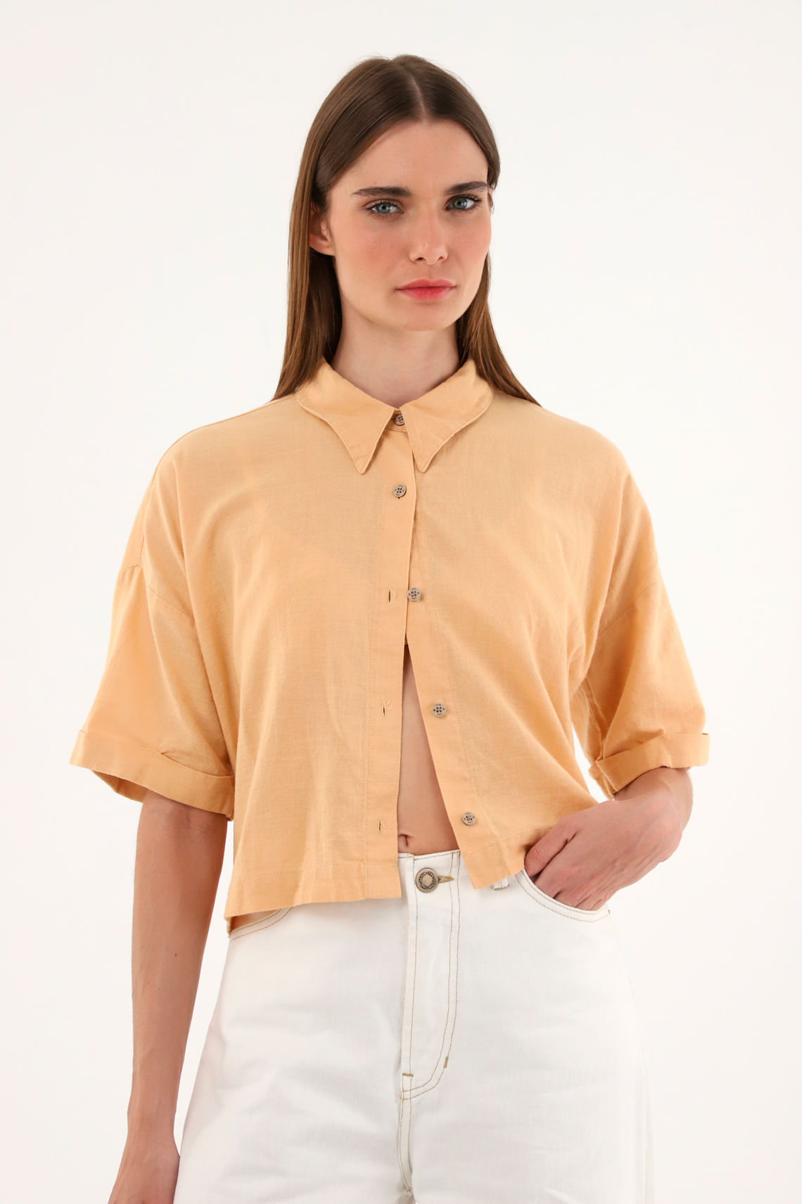 Camisa manga corta naranja para mujer