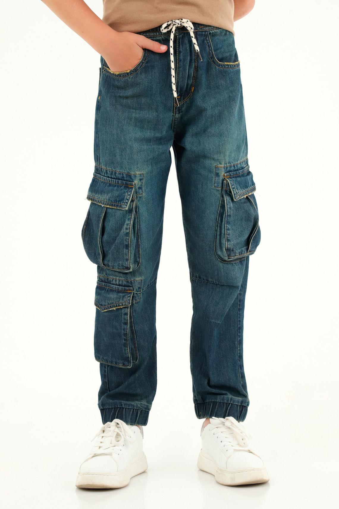 Pantalón Jogger azul con bolsillos cargo para niño