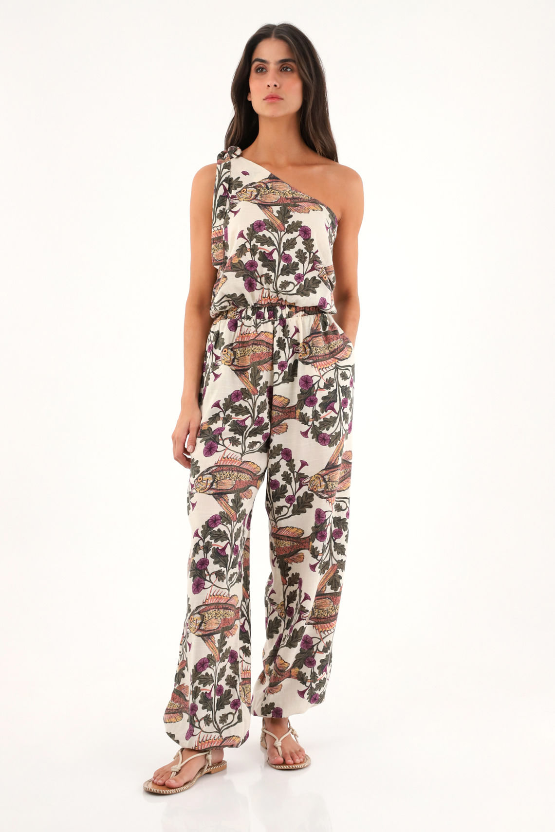 Enterizo largo de un solo hombro estampado para mujer