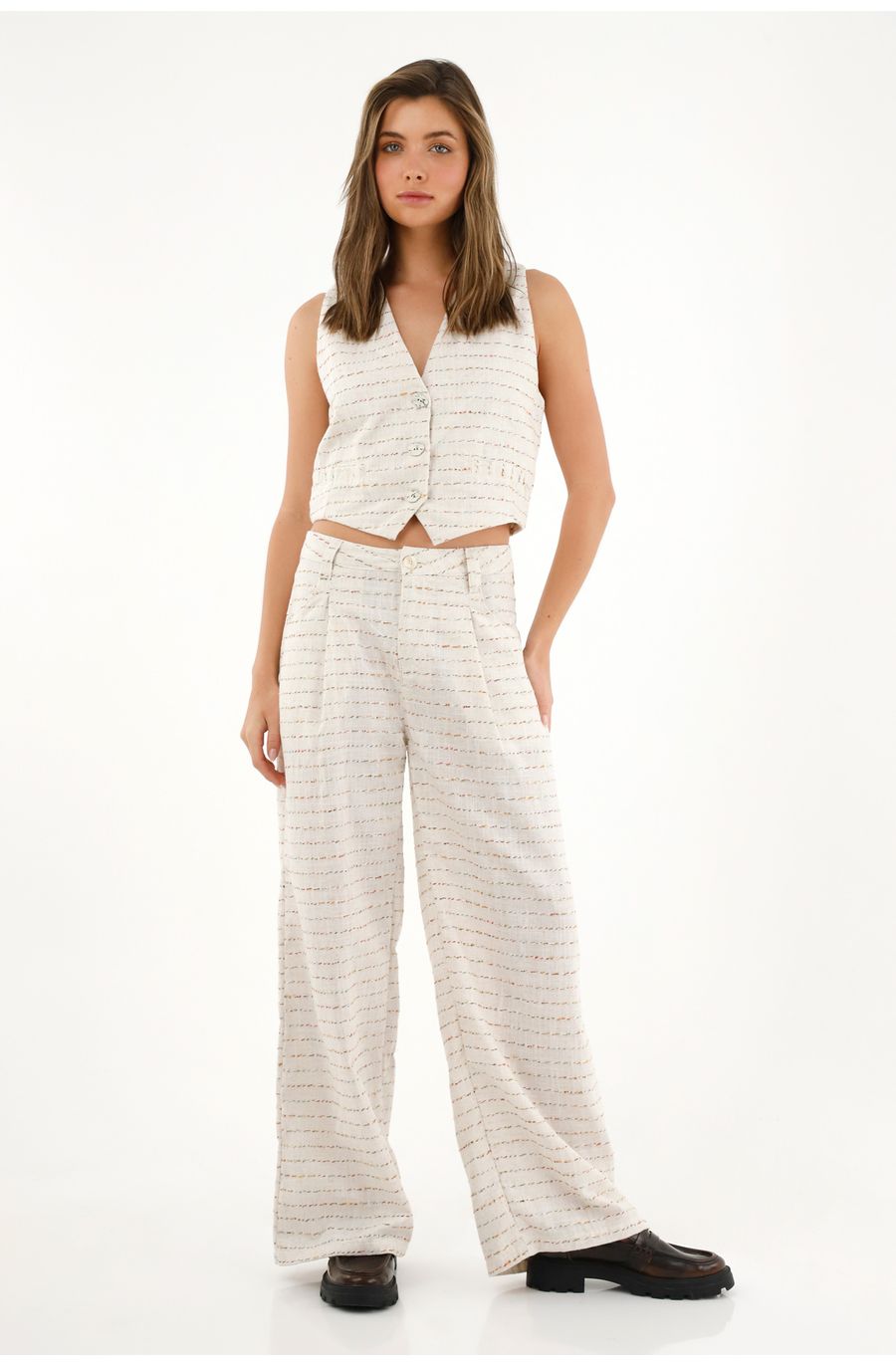 Pantalón Wide Leg tiro alto en lino 100% para mujer