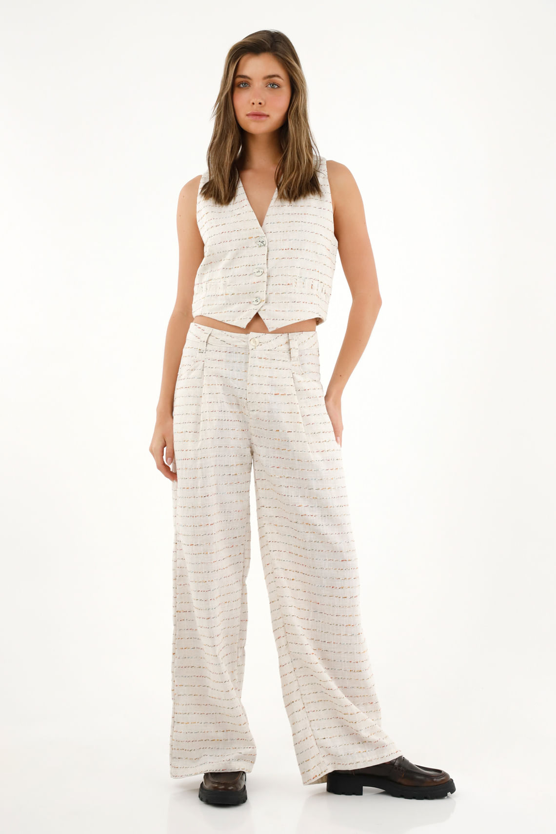Pantalón Wide Leg tiro alto en lino 100% para mujer