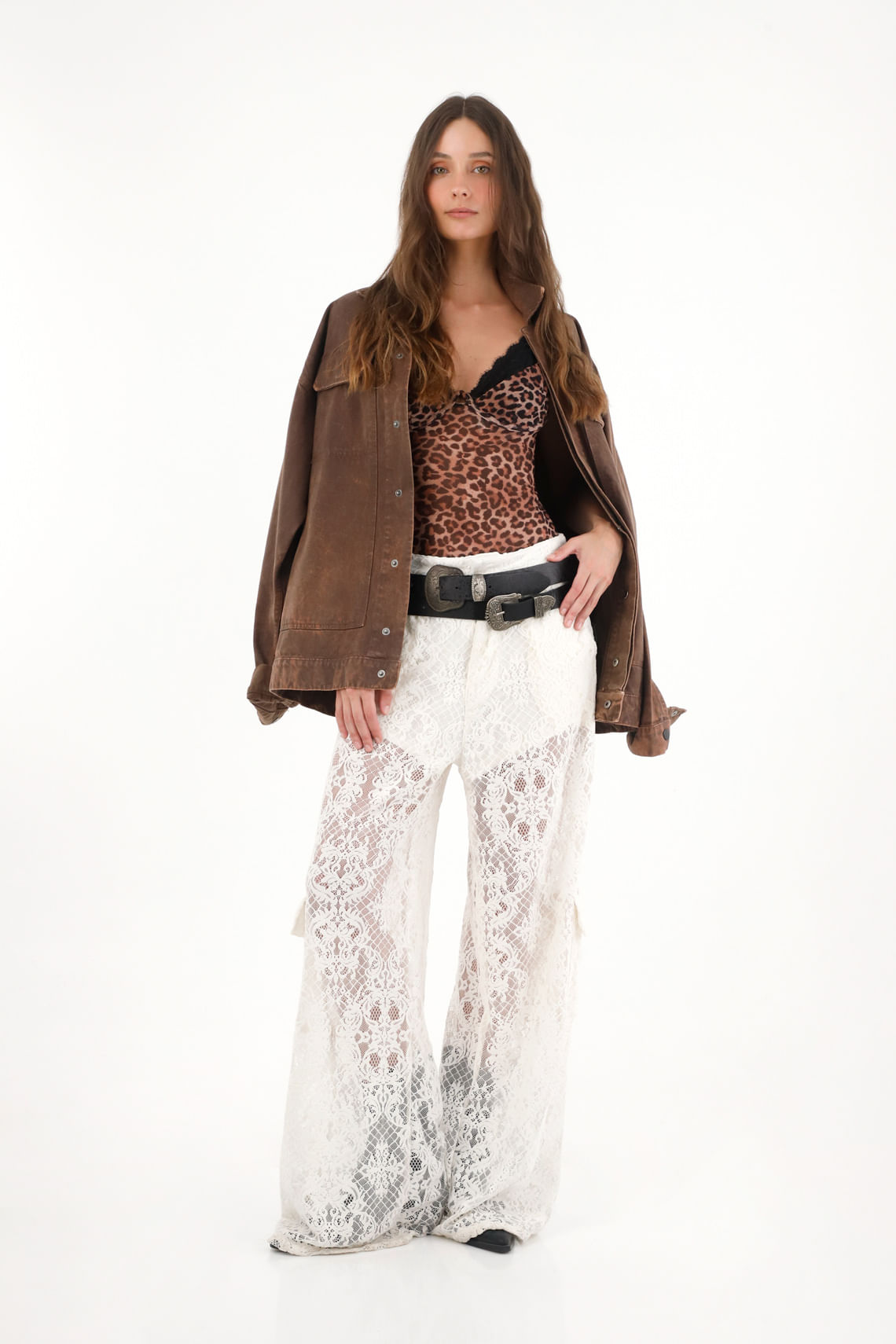 Pantalón Wide Leg crudo en encaje para mujer