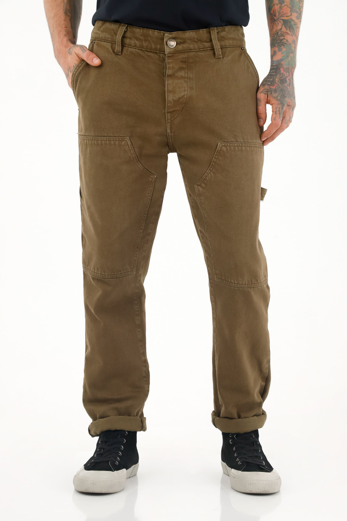 Pantalón recto café con parches para hombre
