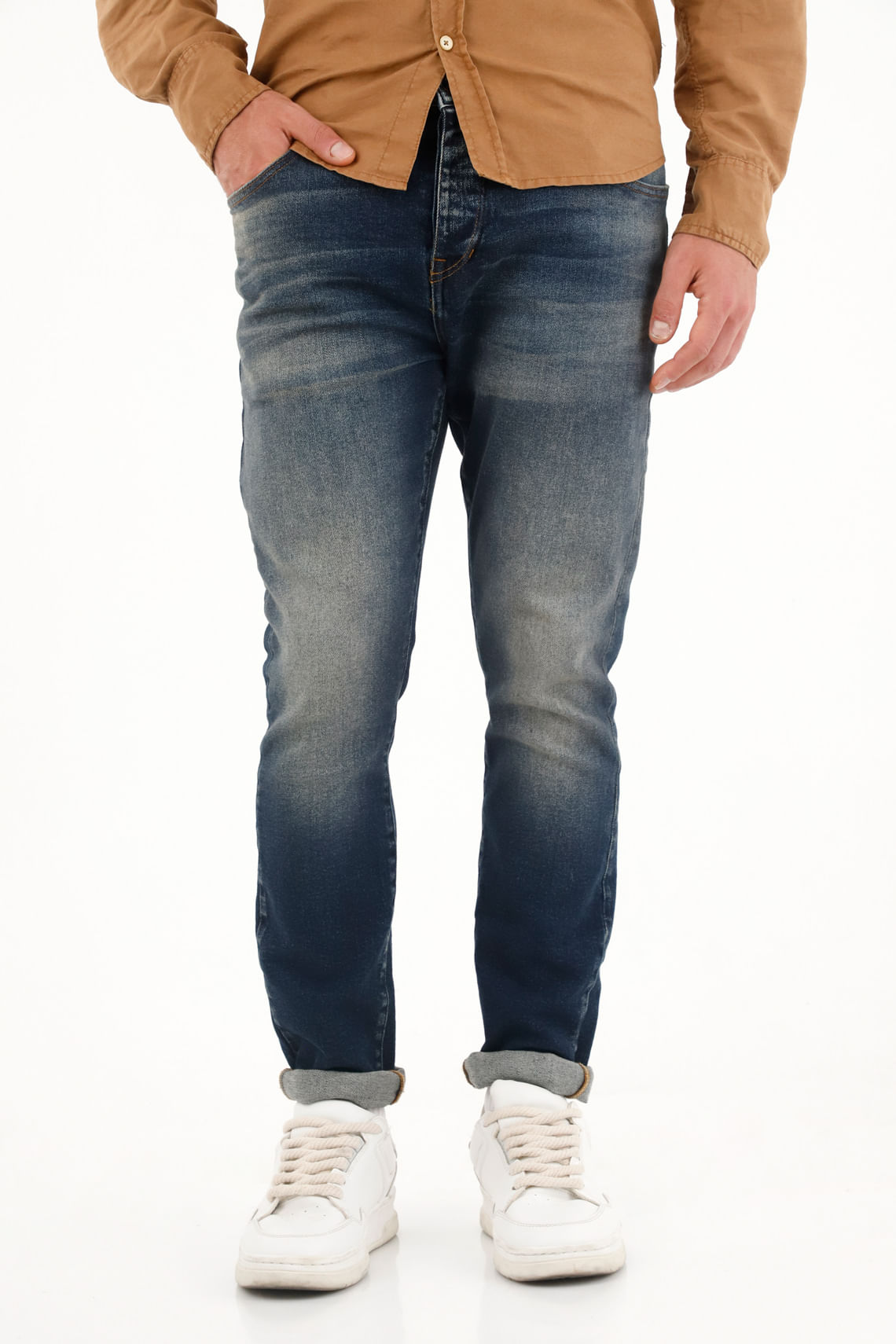 Jean Skinny de tiro medio azul para hombre