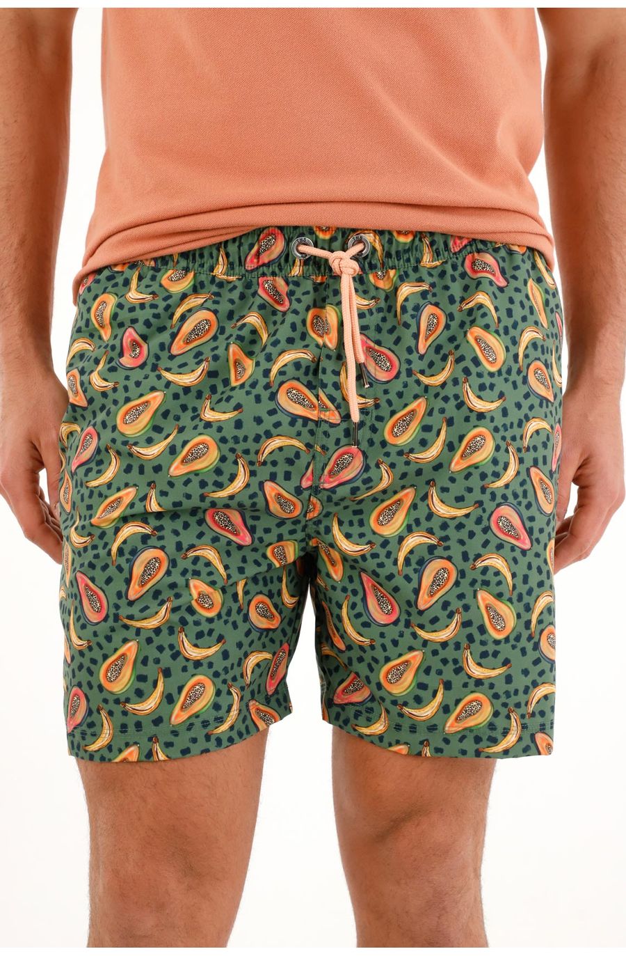 Pantaloneta de baño verde con estampado de papayas para hombre