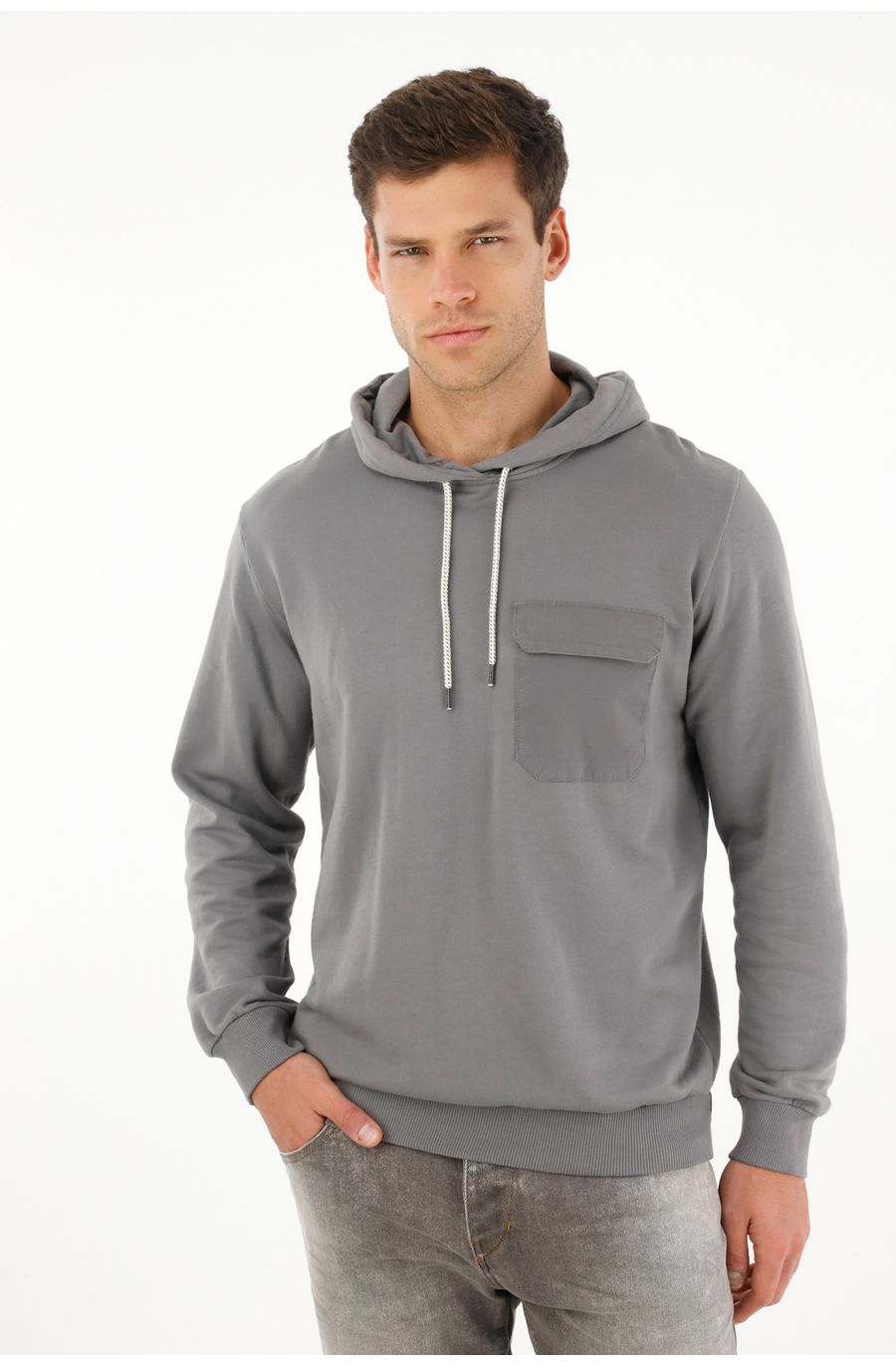 Buzo Hoodie de diseño cerrado gris para hombre