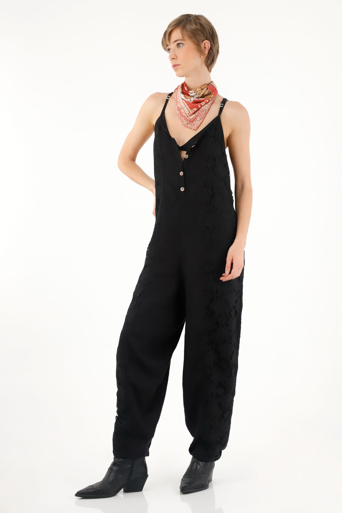 Overall negro de tiras para mujer