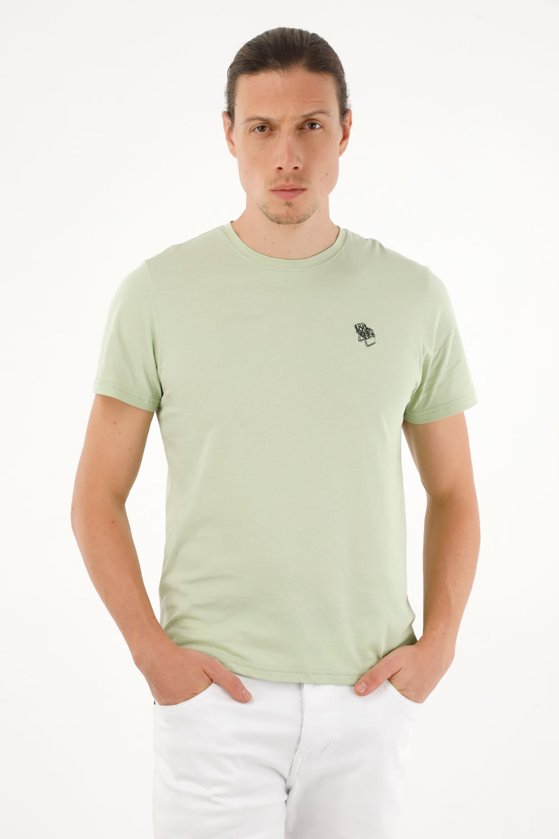 Camiseta verde estampada en espalda para hombre