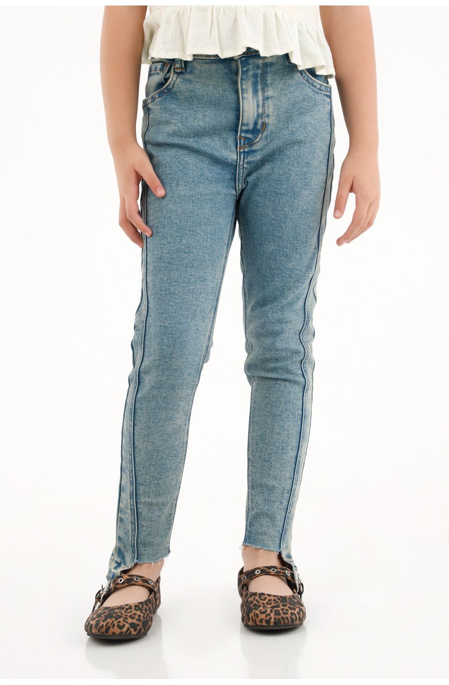 Jean Jegging azul de bota asimétrica para niña