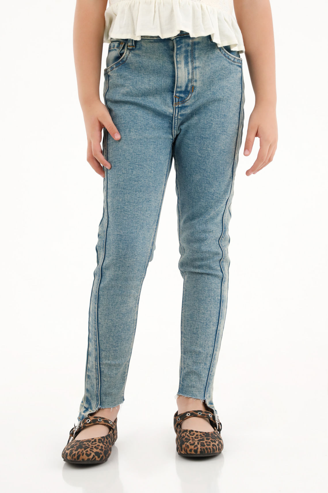 Jean Jegging azul de bota asimétrica para niña